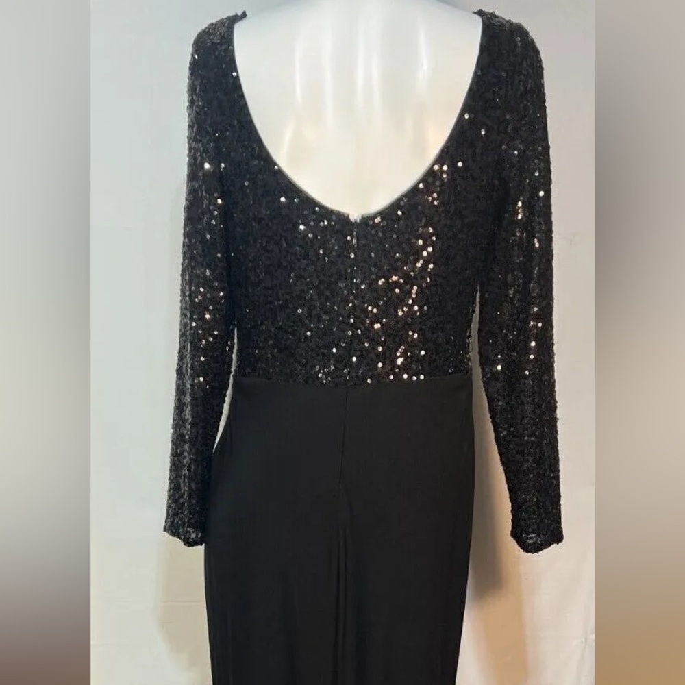 Ralph Lauren Black Sequin Long Sleeve Stretchy Maxi Skirt Dress Women Size 12 - Picture 2 of 4
